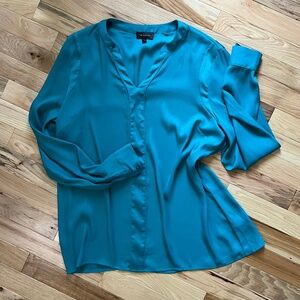The Limited Teal Blue Sheer Long Sleeve Blouse